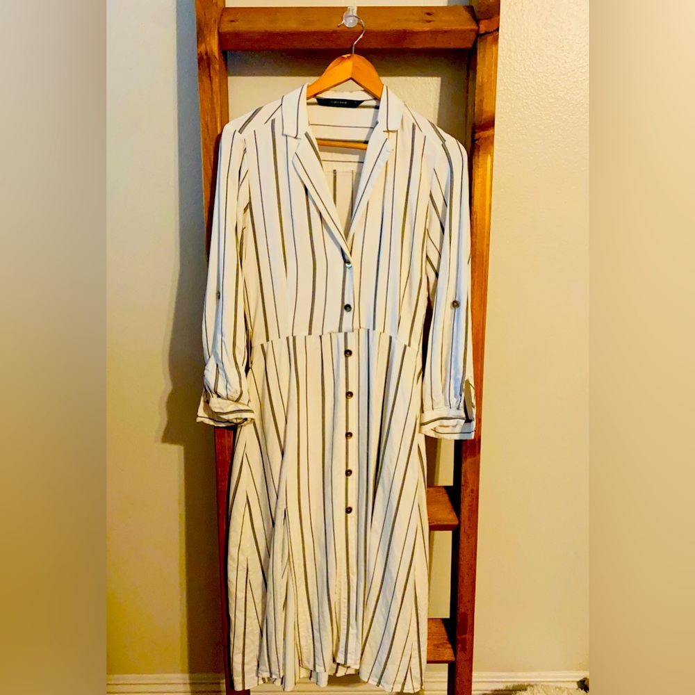 Zara collared, sleeve stripped dress.